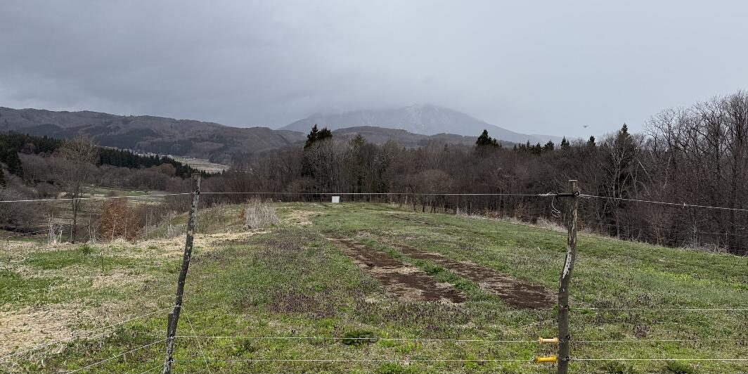飯綱町川上の農地と山林。奥に飯縄山